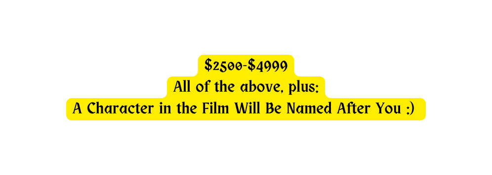 2500 4999 All of the above plus A Character in the Film Will Be Named After You